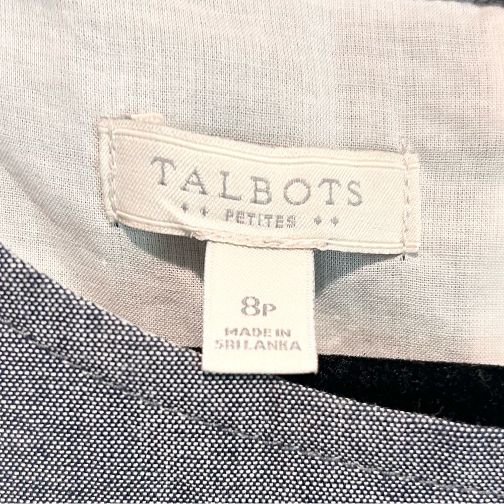 Talbots Petite Eyelet Stripe Shift Dress 8P Blue White Cotton Summer - Picture 5 of 8